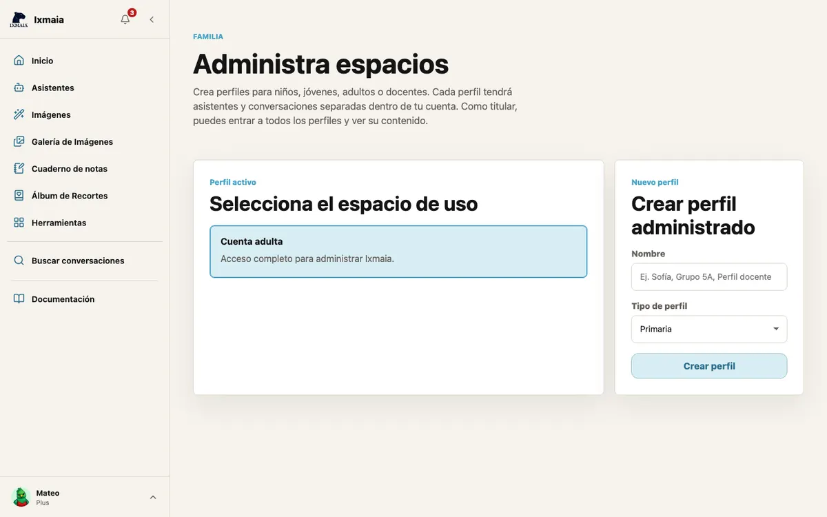 Cuentas con el perfil activo Cuenta adulta y el formulario Crear perfil administrado